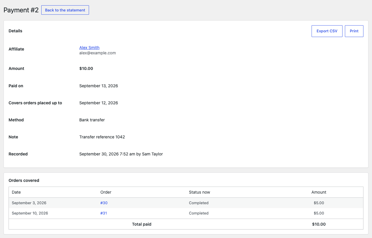 A payment's screen, with its Details and the table of Orders covered